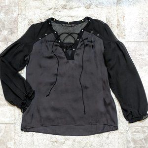Zara black sheer sleeve blouse